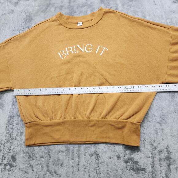 Old Navy Sweatshirt Womens L Tan Crew Neck Bring It Metallic Graphic Pullover - Picture 8 of 10